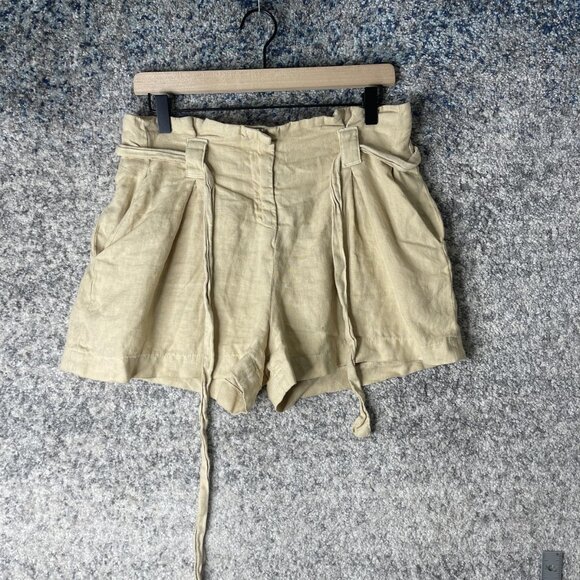 L'AGENCE Shorts Womens 24 Sand Linen Paperbag High Rise Belted Pleated Made USA - Picture 1 of 7